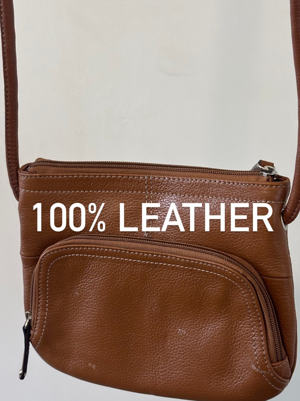 Tignanello Classic Brown Leather Crossbody Bag with multi compartments
